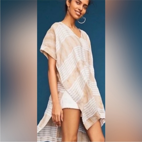 Anthropologie Akemi + Kin 100% Linen Tunic Oversized Coverup Sleeve Striped Sz M - Picture 4 of 14
